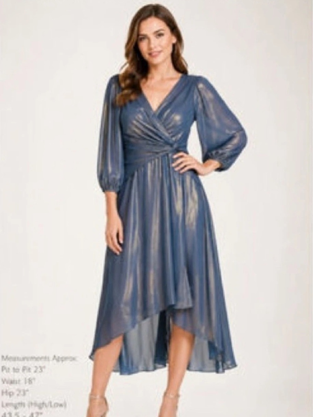 DKNY Twist-Front Dolman-Sleeve V-Neck Dress Blue Size 8